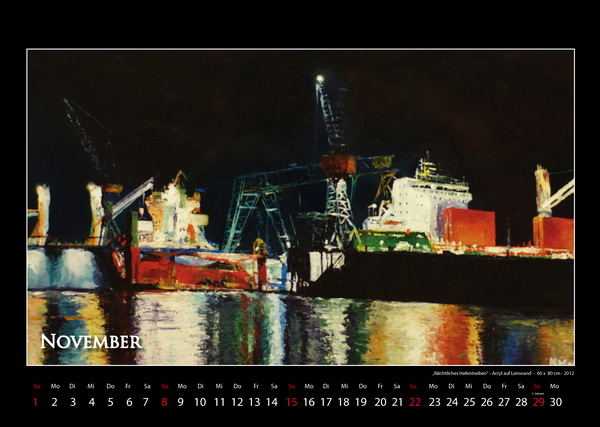 Nächtliches Hafentreiben - Hamburger Hafen - Kalender © Katharina Hansen-Gluschitz